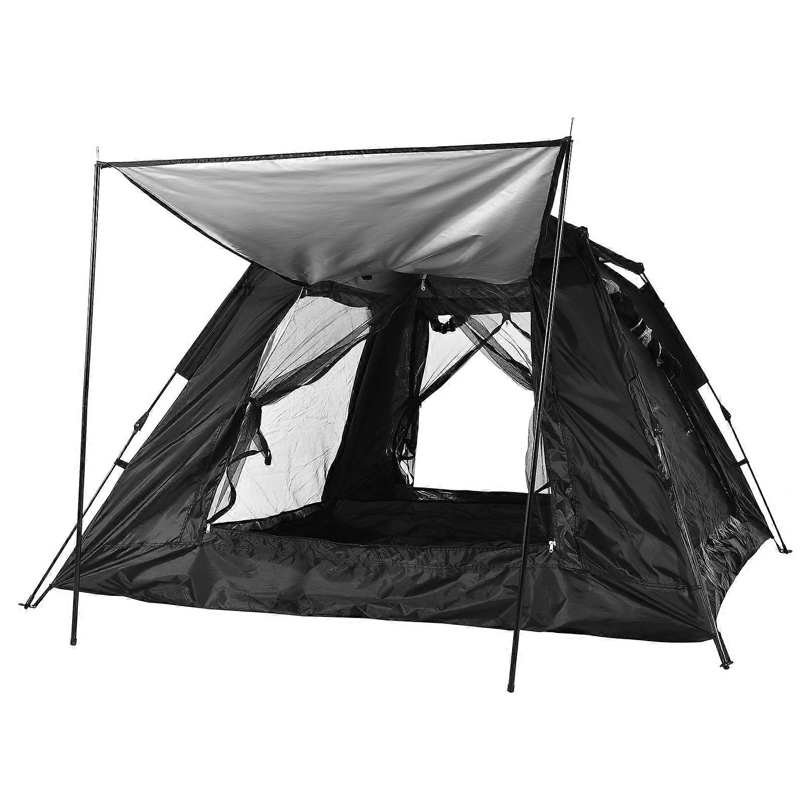 Camping Tent Sun Protection Waterproof Pop Up 3-4 Person Silver Coated Oxford Cloth Automatic Setup Canopy with Mosquito Netting Ventilation Windows
