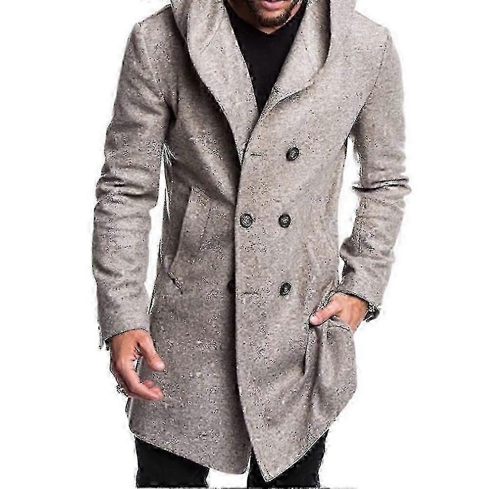 Pánsky ležérny dvojradový trenčkot s kapucňou pre jarné a jesenné vrchné oblečenie móda