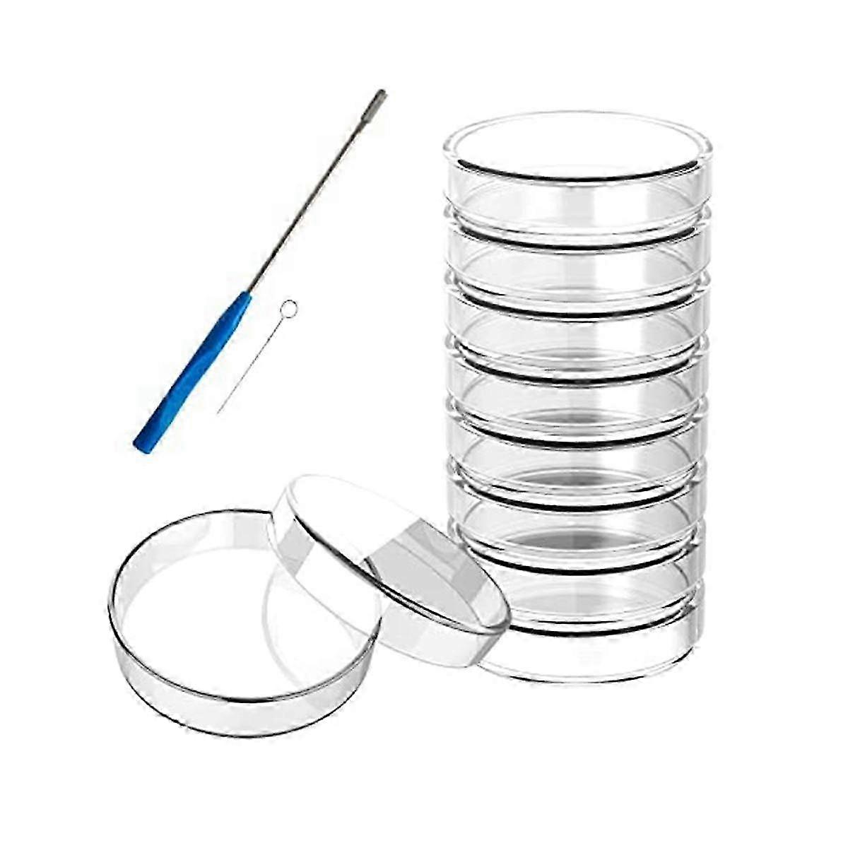 Dish Glass with Lids 60mm x 15mm, Pack of 10 Dish Glass with Reusable Inoculating Loop, Glass Dish