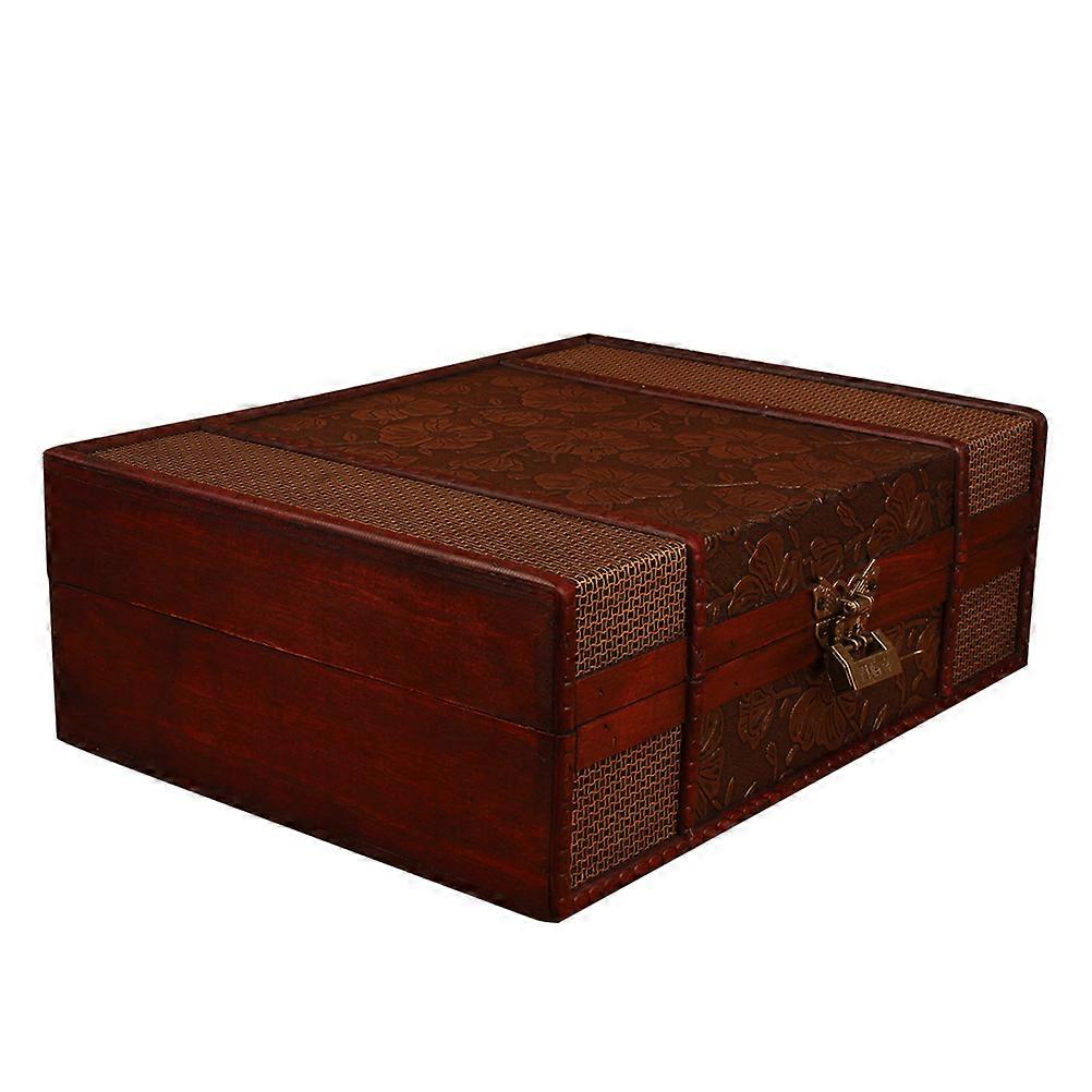 Vintage Desktop Storage Boxes Wooden Book Storage Case Jewelry Container Large Sundries Document Box without Lock 1 Set Lotus Style