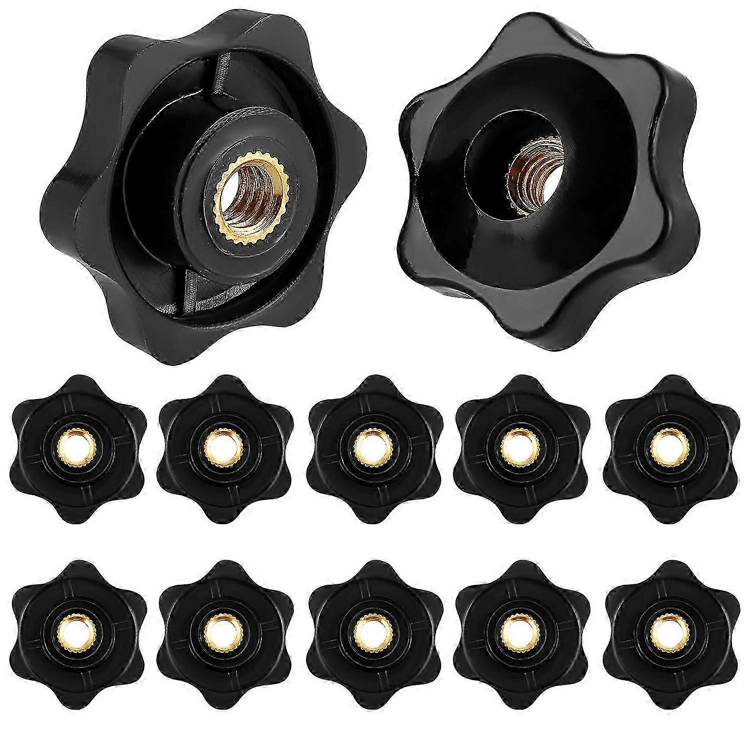 12 Pack 6 Star Knobs 1/4 Inch, Hexagon Head Thru Knobs Clamping Knobs Jig Knobs Threaded Knob Plastic Screw-on Type Threaded knobs