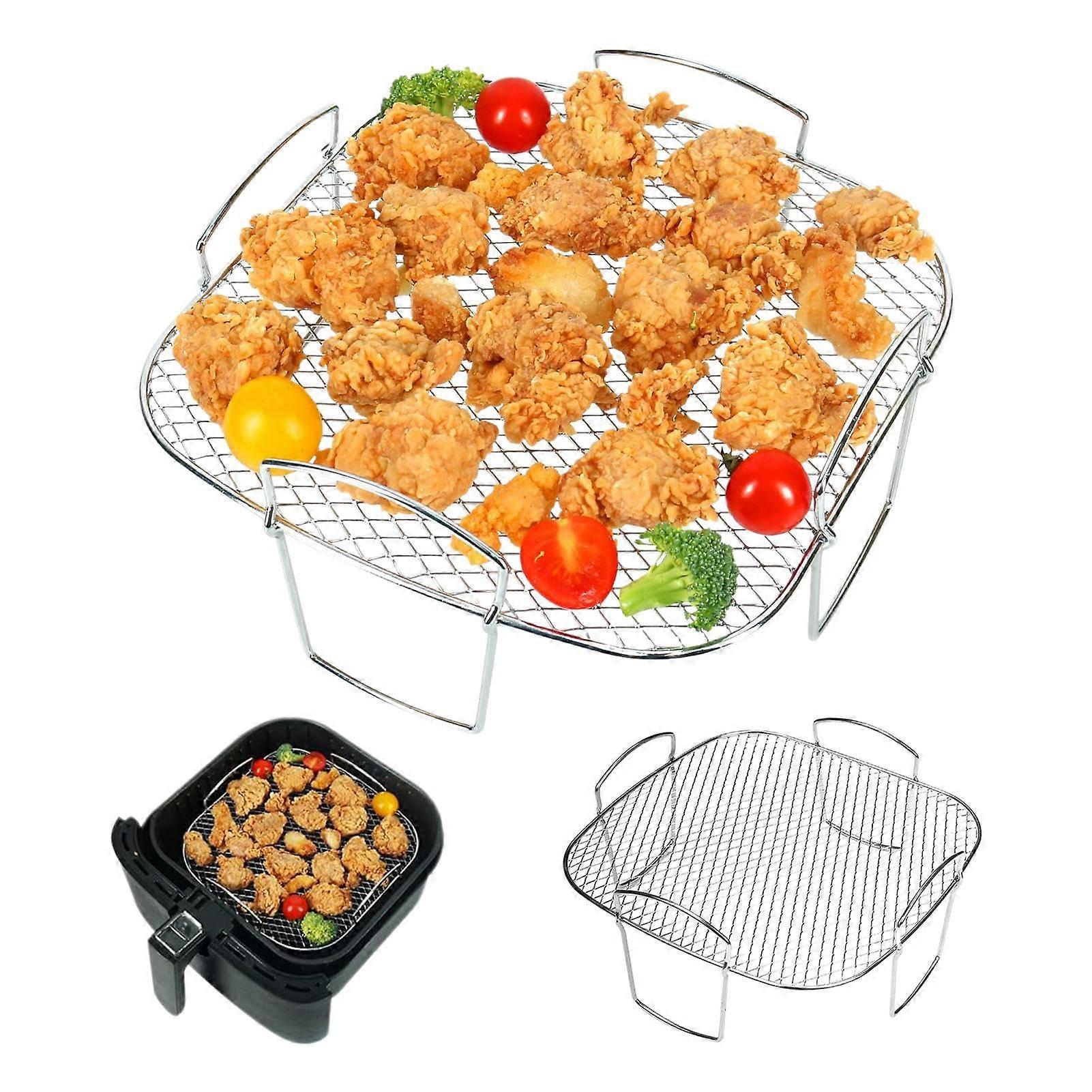 Square Air Fryer Tray, 304 Stainless Steel Rack, Stackable Accessories for Oven