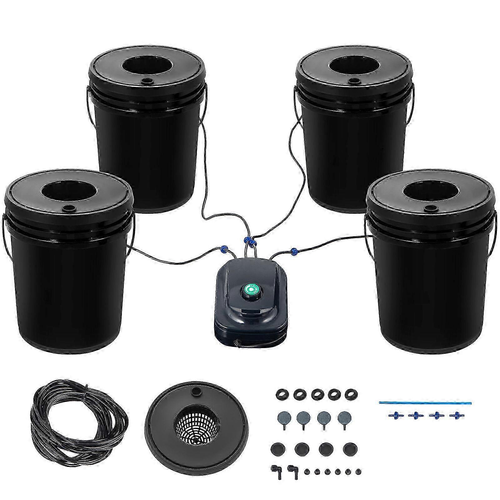 DWC Hydroponics Grow System 5 Gallonen 4 Eimer mit Luftpumpe, Luftsteinen und Wasserstandsmesser für Blattgemüse