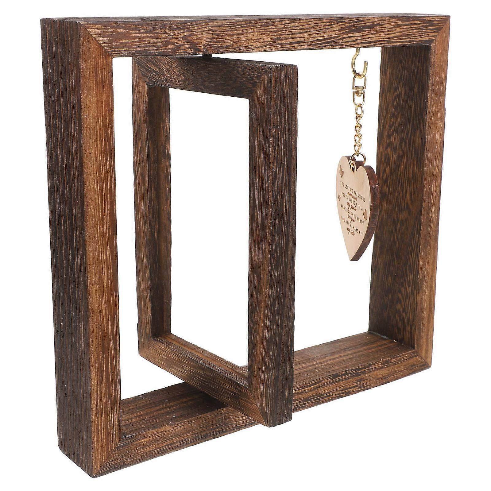 Rotatable Wooden Picture Frame Coffee with Pet Memorial Ornament for Desk Display