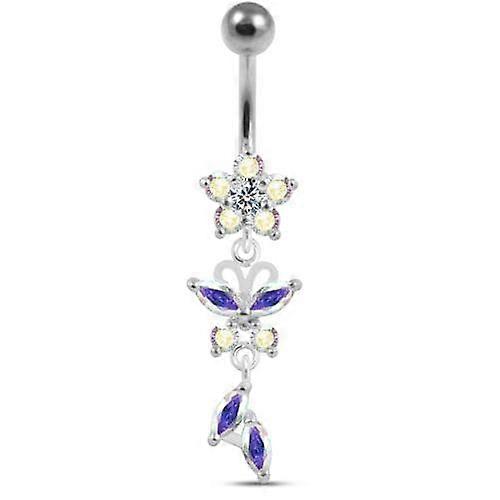 Flower & Butterfly Dangling Belly Ring