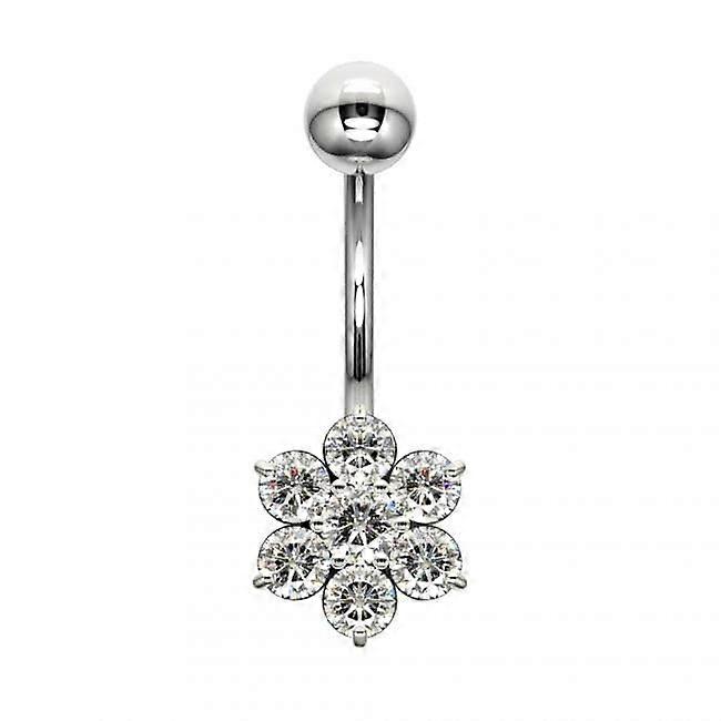 Cute Jewelled Flower Silver Belly Ring