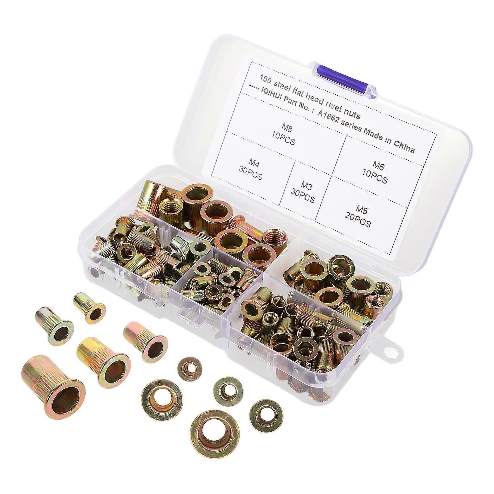 Knurled Nut Metric Threaded Insert Nuts Industrial Tools Assembly Projects Carbon Steel Zinc Plated Flat Head 100Set