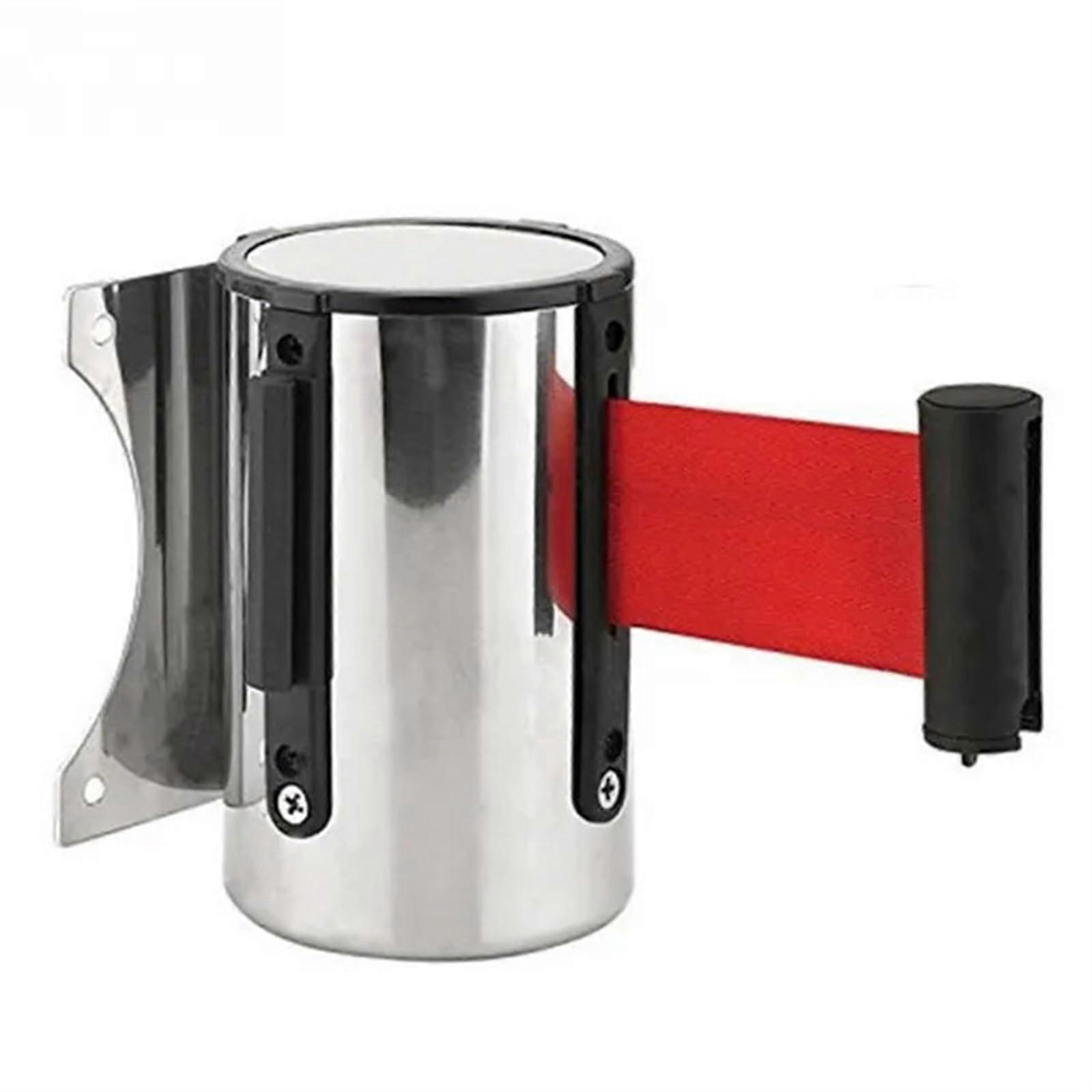 Retractable Belt for Queue Control Stainless Steel Post Wall-Mounted Barrier 140mm Height 63mm Diameter 2m Length Both Sides