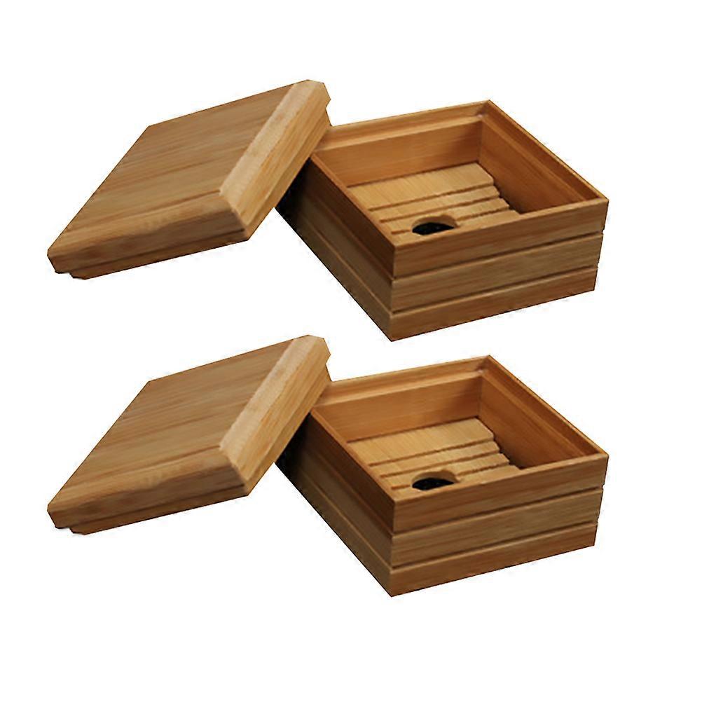 Bamboo Soap Dish Set with Drainage Design for Bathroom, Kitchen, and Shower Use – Prevents Slipping & Promotes Ventilation