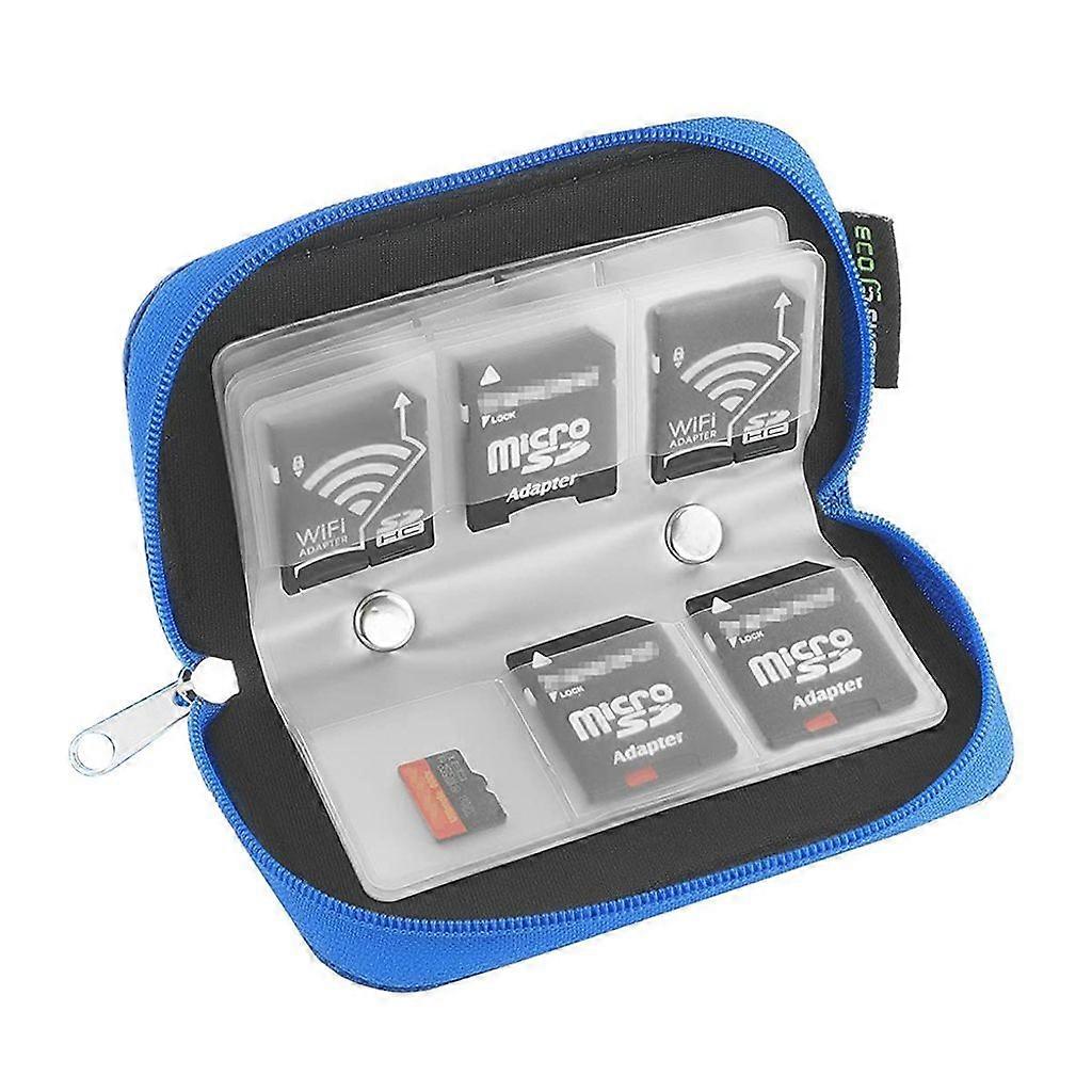 Memory Card Organizer Case with Zipper 22 SD Card Slots Blue