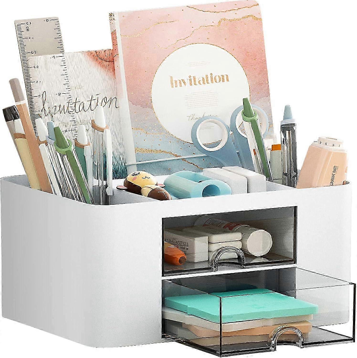 Pen Organizer with 2 Drawers 5 Compartments