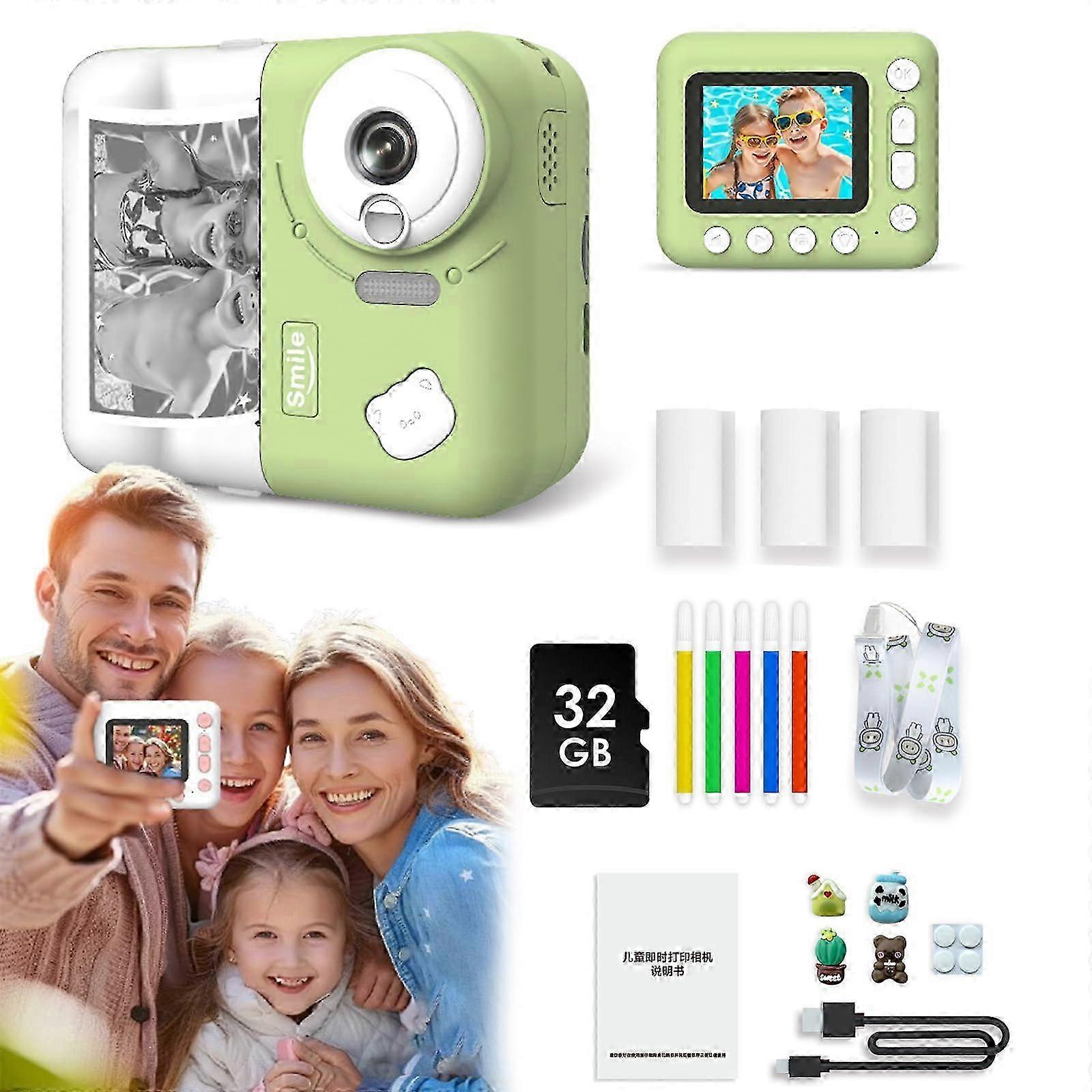 Kids Instant Print Camera with Snapalette Printcam Functionality, 1080p HD Resolution, 10x Zoom, Selfie & Video Mode (Green, Card) Suitable 