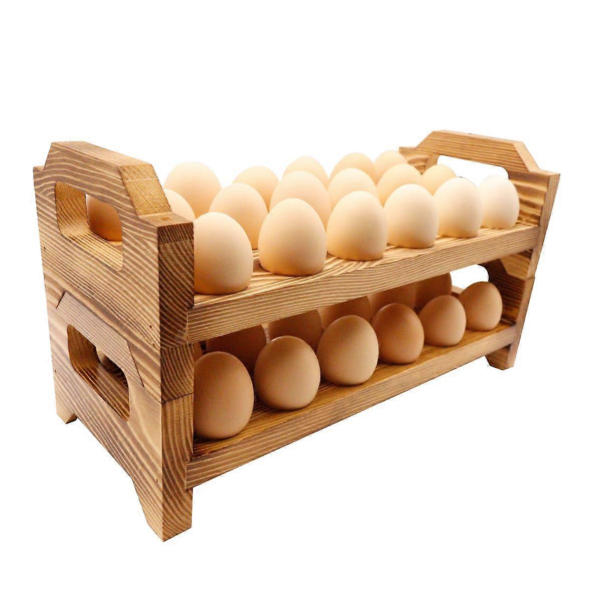 Wooden Egg Holder Stackable Egg Storage Trays for 36 Fresh Chicken Egg Organizer Rustic Kitchen Decor Egg Container Rack Set of 2