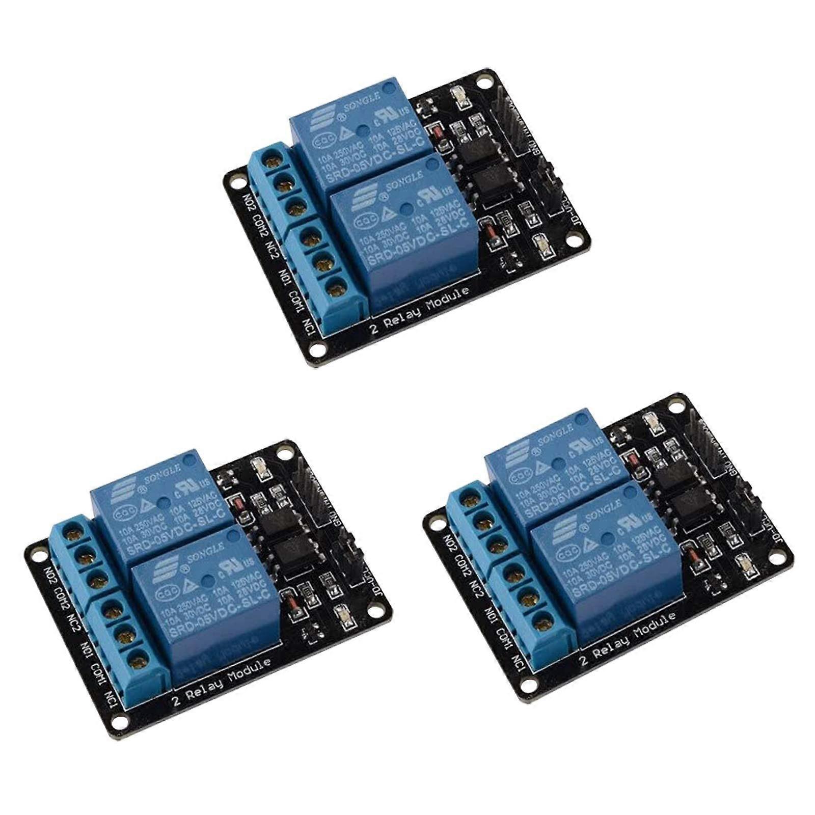 Relay Module 3 Pack 2-Channel 5V DC With Optocoupler Low Level Trigger Easy To Use For Arduino And Raspberry Pi