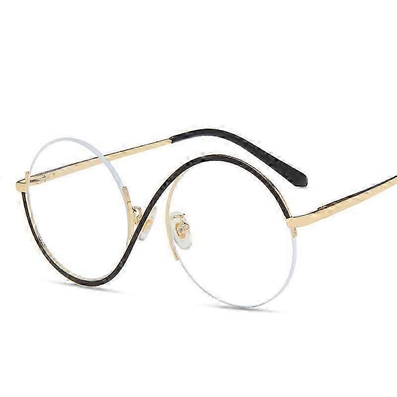 Yeni moda yuvarlak yarı çerçevesiz S-tipi kadın gözlükleri büyük çerçeve şeffaf lens optik gözlük erkekler retro anti-mavi ışık gözlükleri