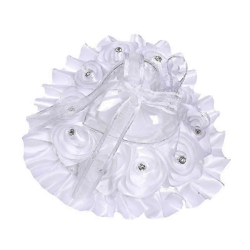 2pcs Wedding Ring Pillow, White Heart Shaped Decorated With Lace Bow Crystal Roses, Ring Box Holder For Wedding Ceremony