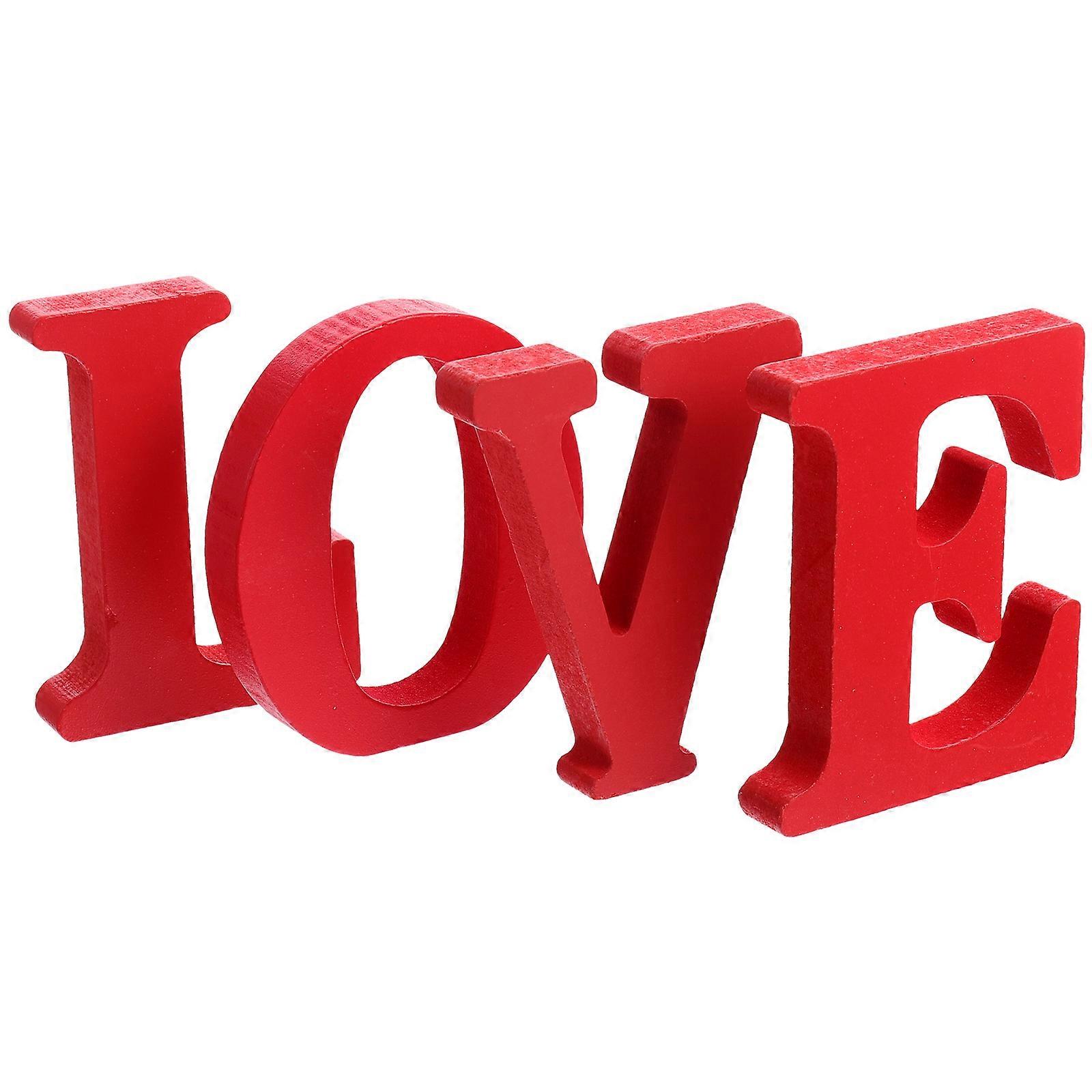 Valentine Wood Embellishment LOVE Letters Decorative 4Pcs Red Rectangular