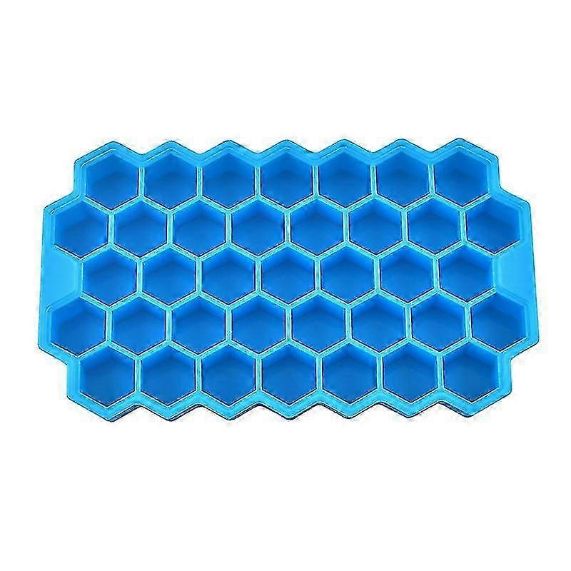 37 Grid Silicone Ice Cube Tray with Lid - Blue Cocktail Ice Maker for Drinks & Party Bar Tools (1pc)