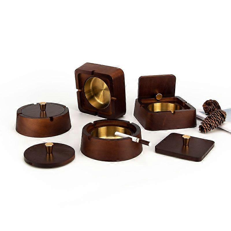 Square Wooden Cigarette Ashtray - With Removable Stainless Steel Inner Tray and