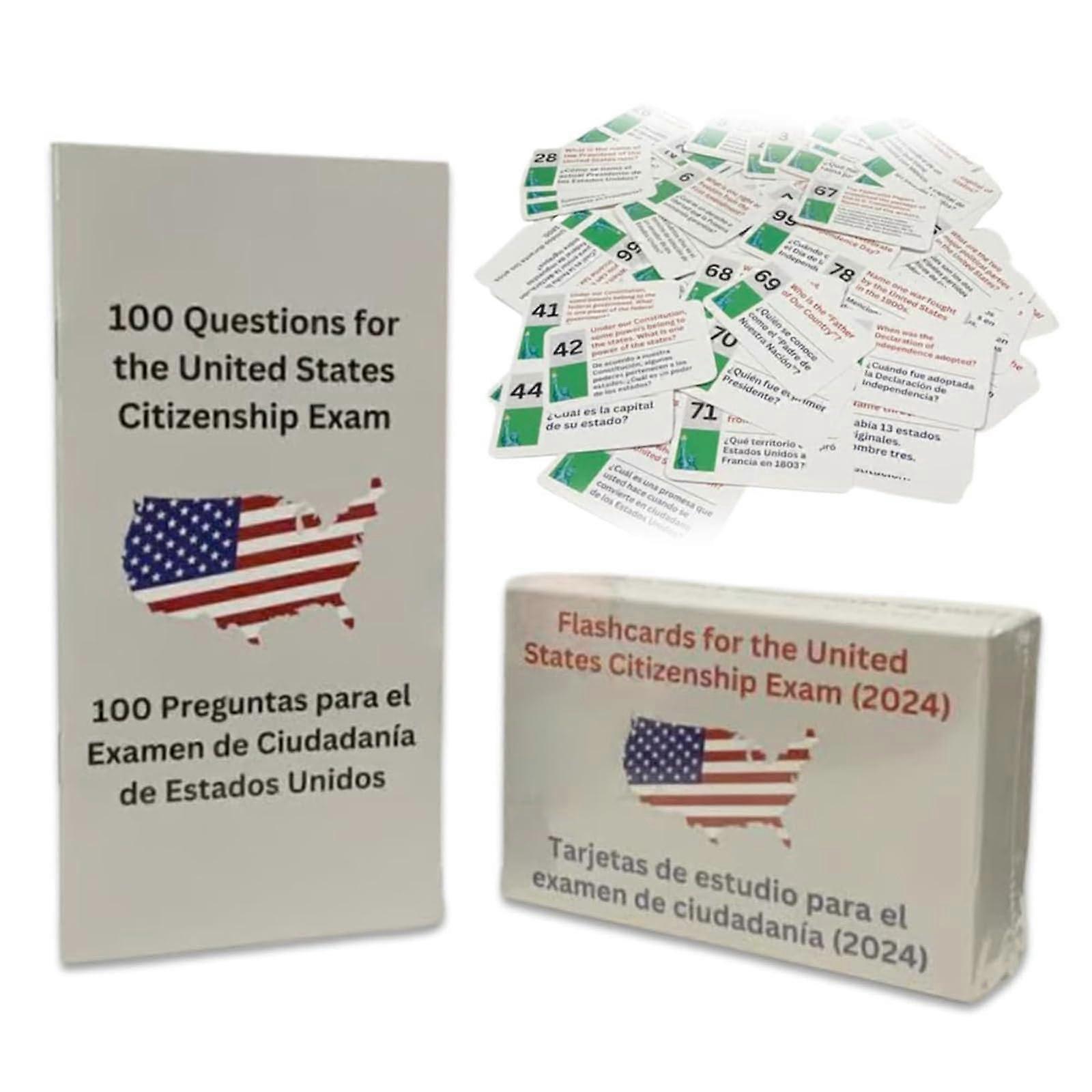 US Civics Test Flash Cards Combo Set With Bilingual Brochure English/Spanish 100 US Civics Q&A