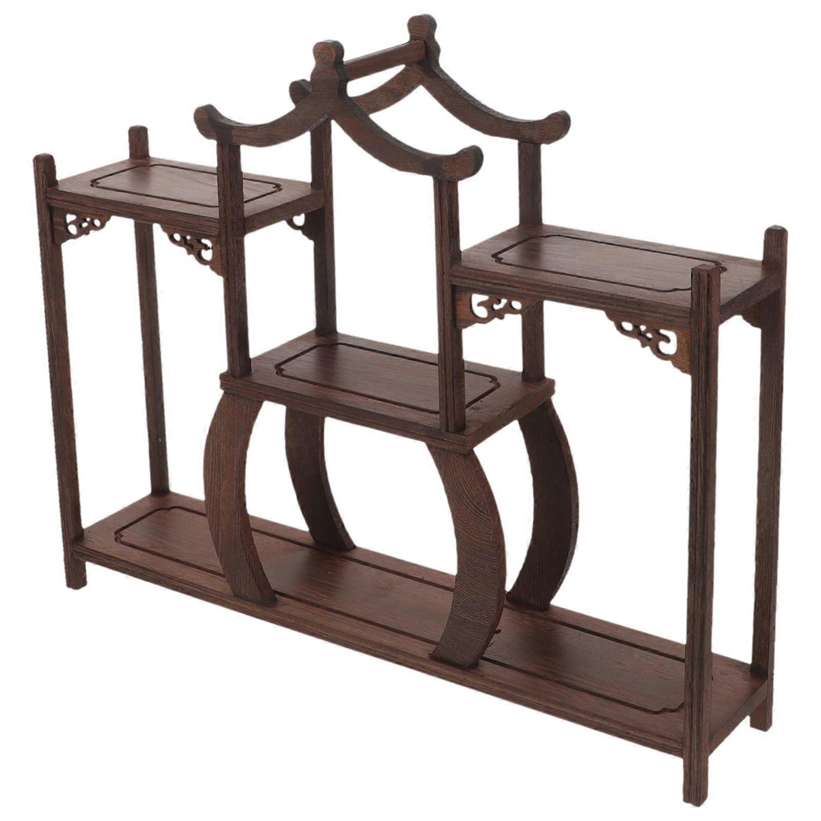 Wood Pedestal Stand Vintage Style Natural Wood Pavilion Shape Tea Table For Living Room 1Pack