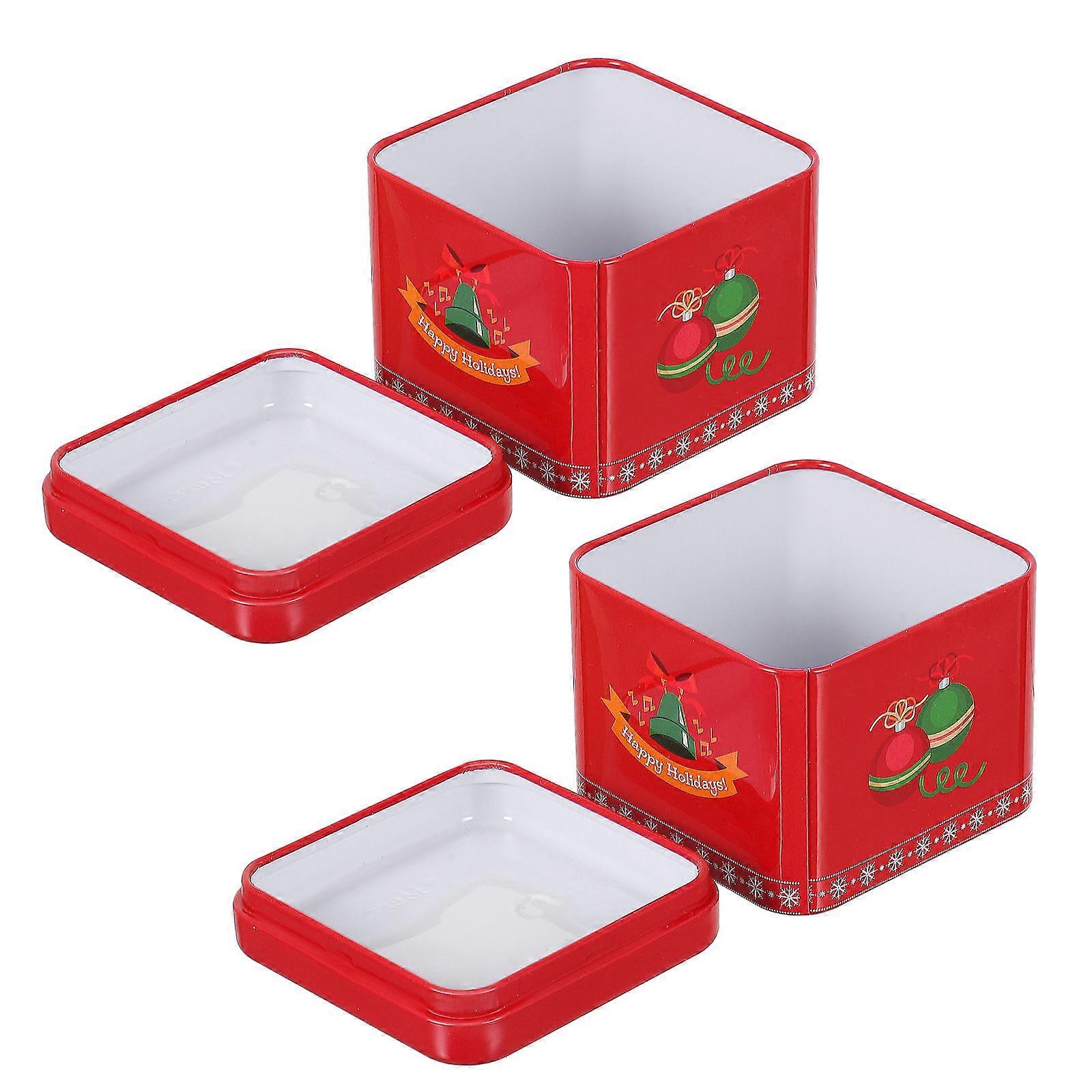 Christmas Biscuits Tin Metal Tins with Lids Square Compact Design for Children and Adults Daily Use Party Use 3×3×2.6in Storage Container