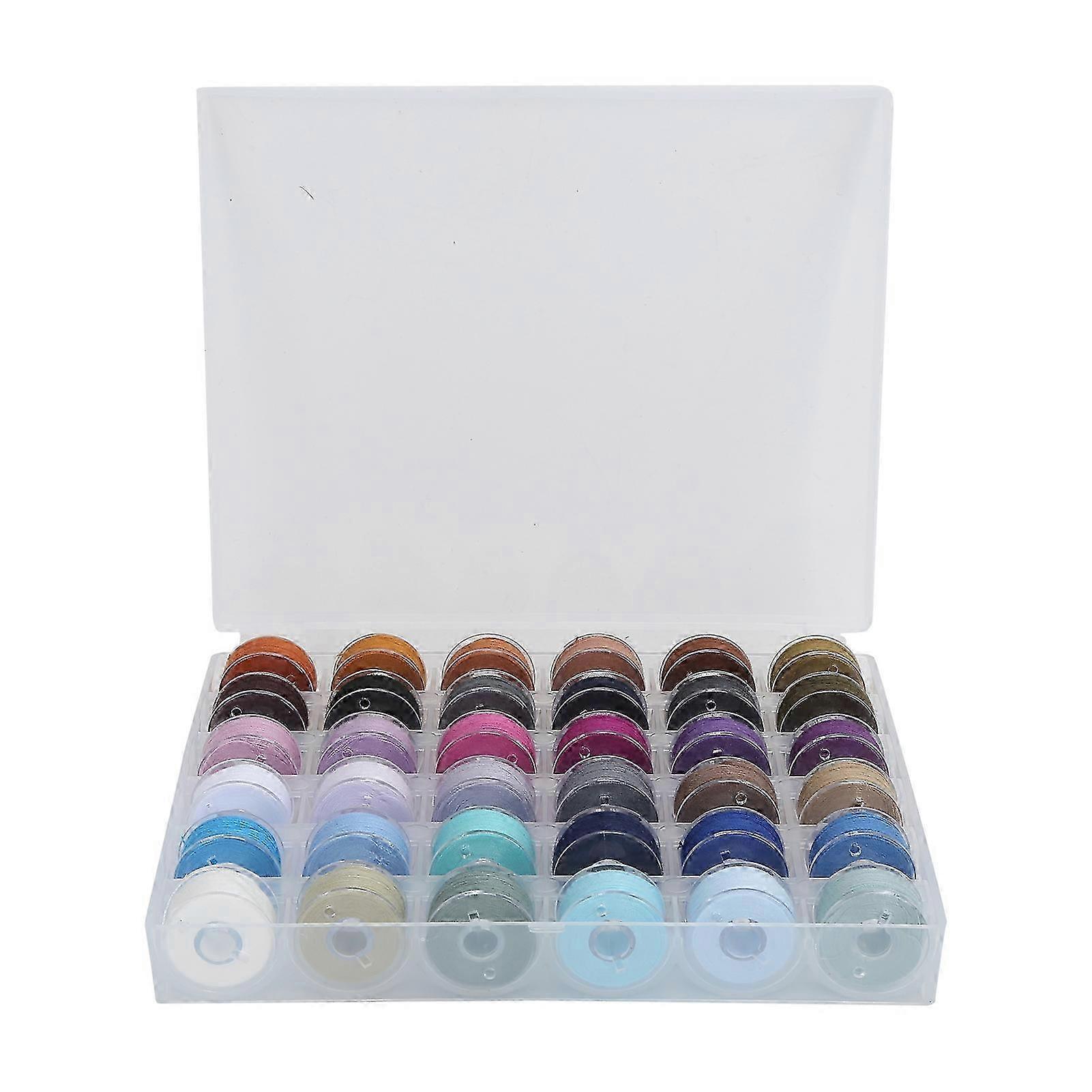 36-Color Sewing Thread Set with Transparent Bobbin Box for Household DIY in Cool Shades