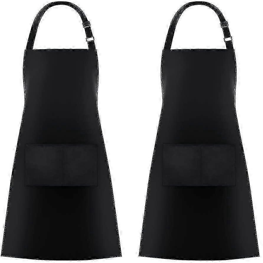 2 Pack Bib Aprons with 2 Pockets for Cooking in Kitchen, Black
