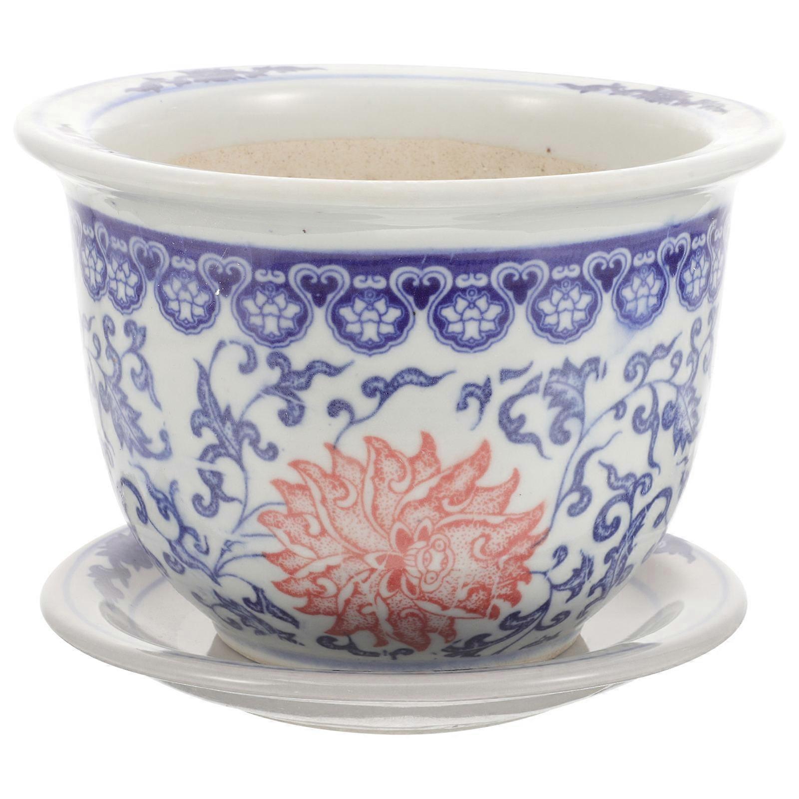 Nursery Pot With Saucer For Garden Use Simple Style Ceramic Material 12CM Height 1Set