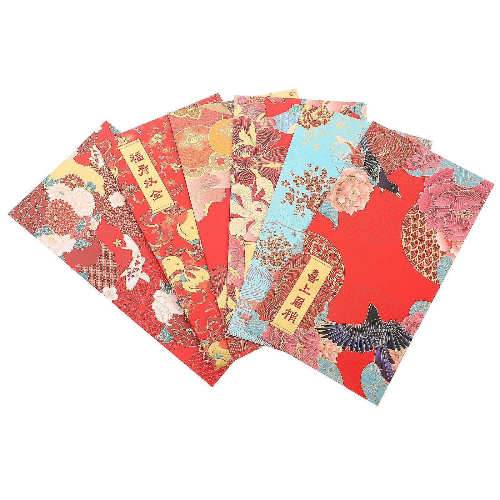 Chinese New Year Money Pouches Spring Festival Red Envelopes Assorted Color Money Storage 17X9X0.1CM 6Pcs