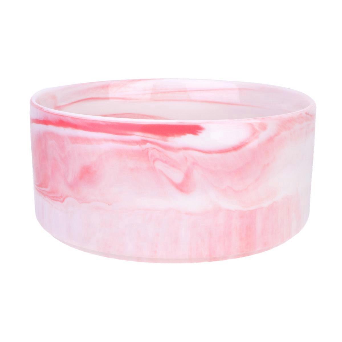 Creative Pet Feeding Bowl Durable Ceramic Material for Cats Use Marble Patterned Pink 1Pcs