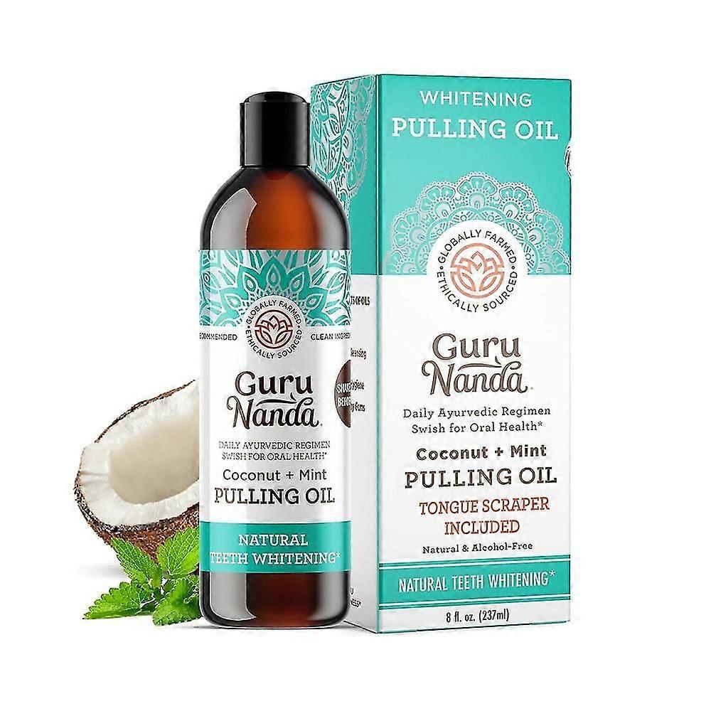 Gurunanda Oil Pulling With Coconut Oil And Peppermint Oil Tongue Scraper Natural Teeth Whitening 237ml