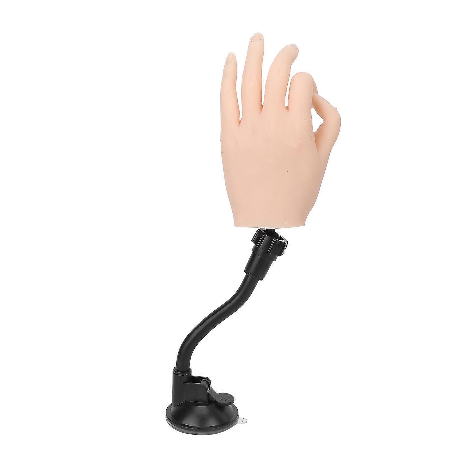 Silicone Nail Art Training Hand Bendable Joints Fake Nail Practice Hand Model with BracketLeft
