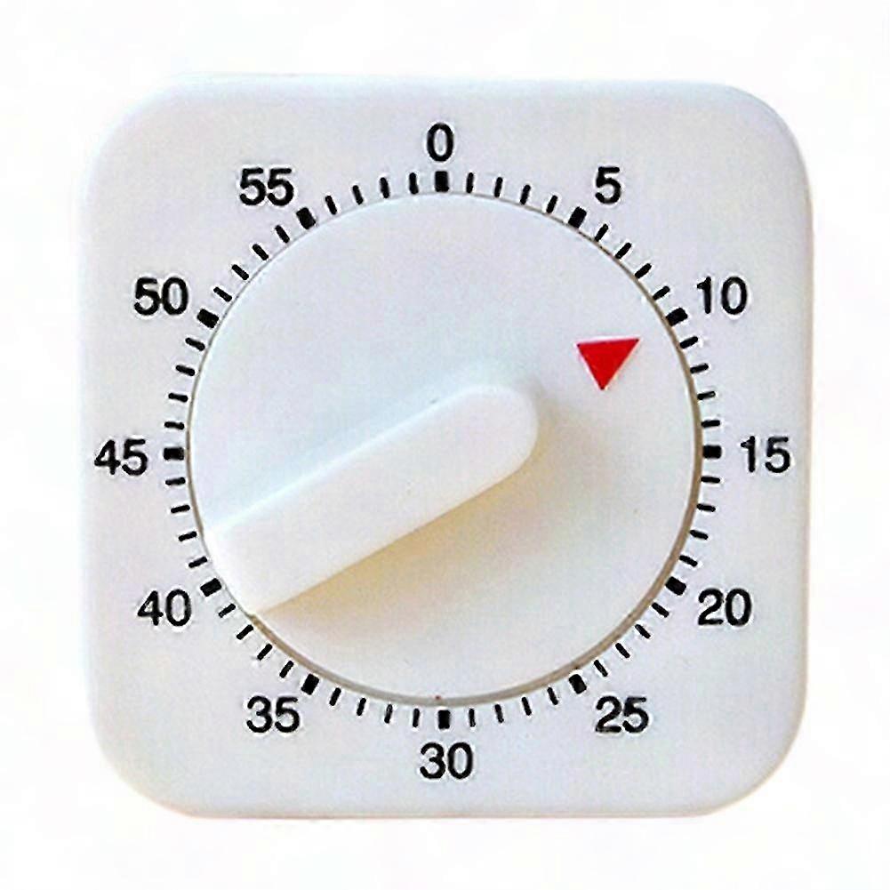 White Square Mechanical Timer for Kitchen Use - 60-Minute Countdown with Reminder Function