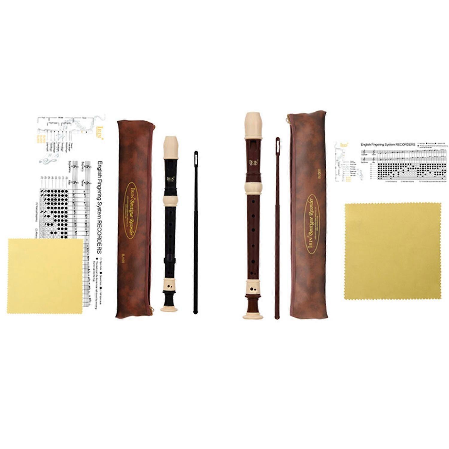 2set Abs Recorder Soprano Clarinet Long Flute Baroque Recorder Fingering Musical (Black&Coffee)