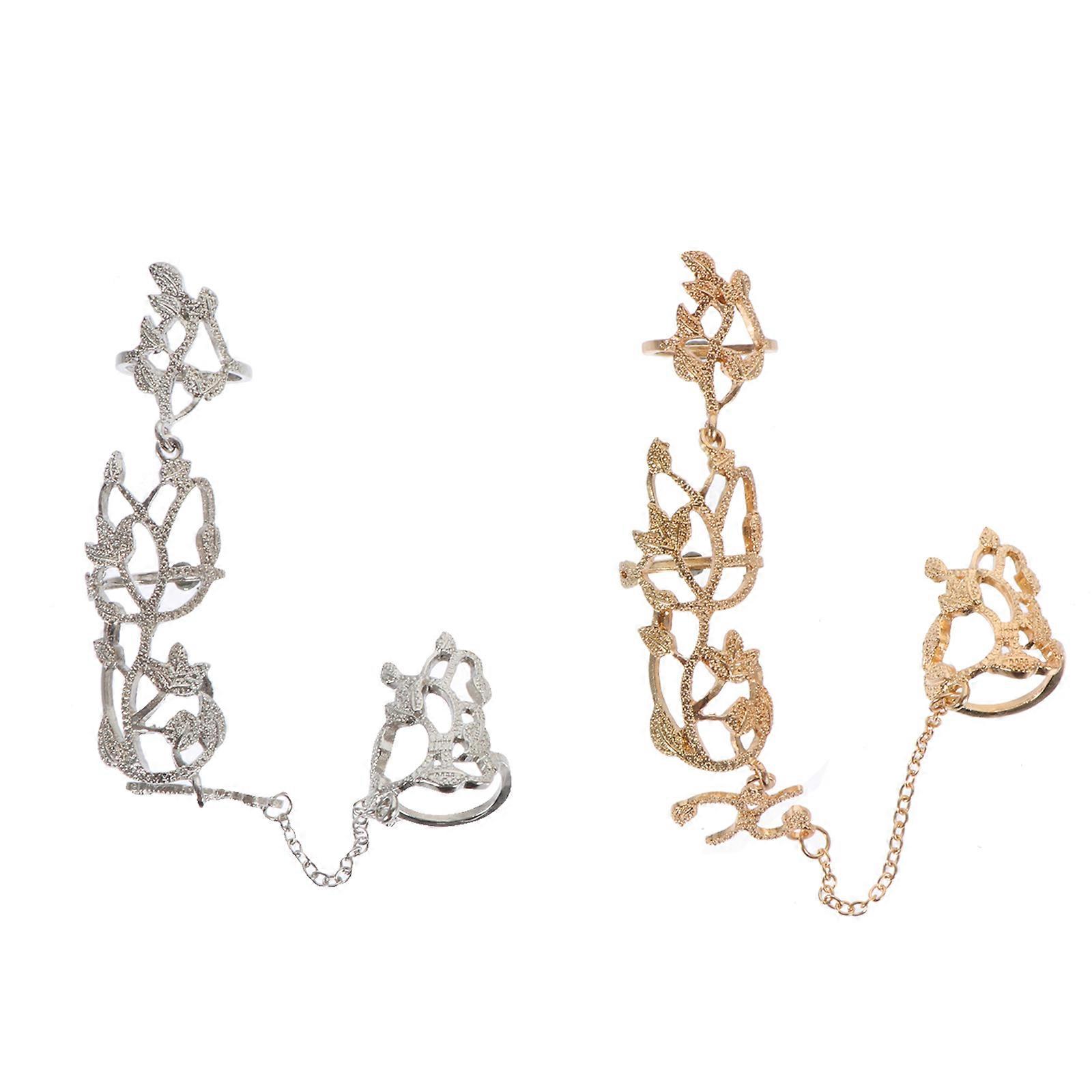 2Pcs Full Finger Rings Flower Design Adjustable Punk Style