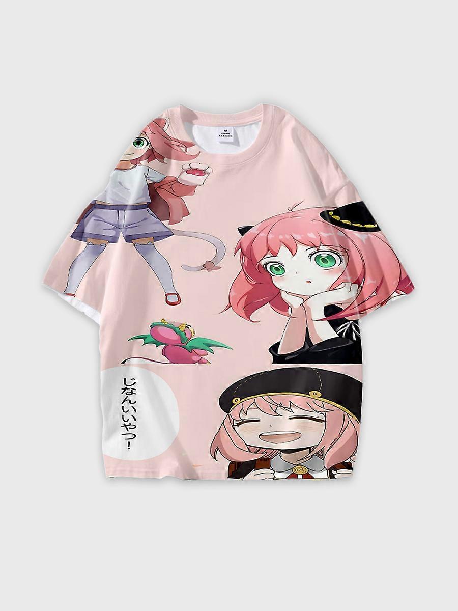 T-shirt girocollo Cartoon Pattern manica corta sciolta O374