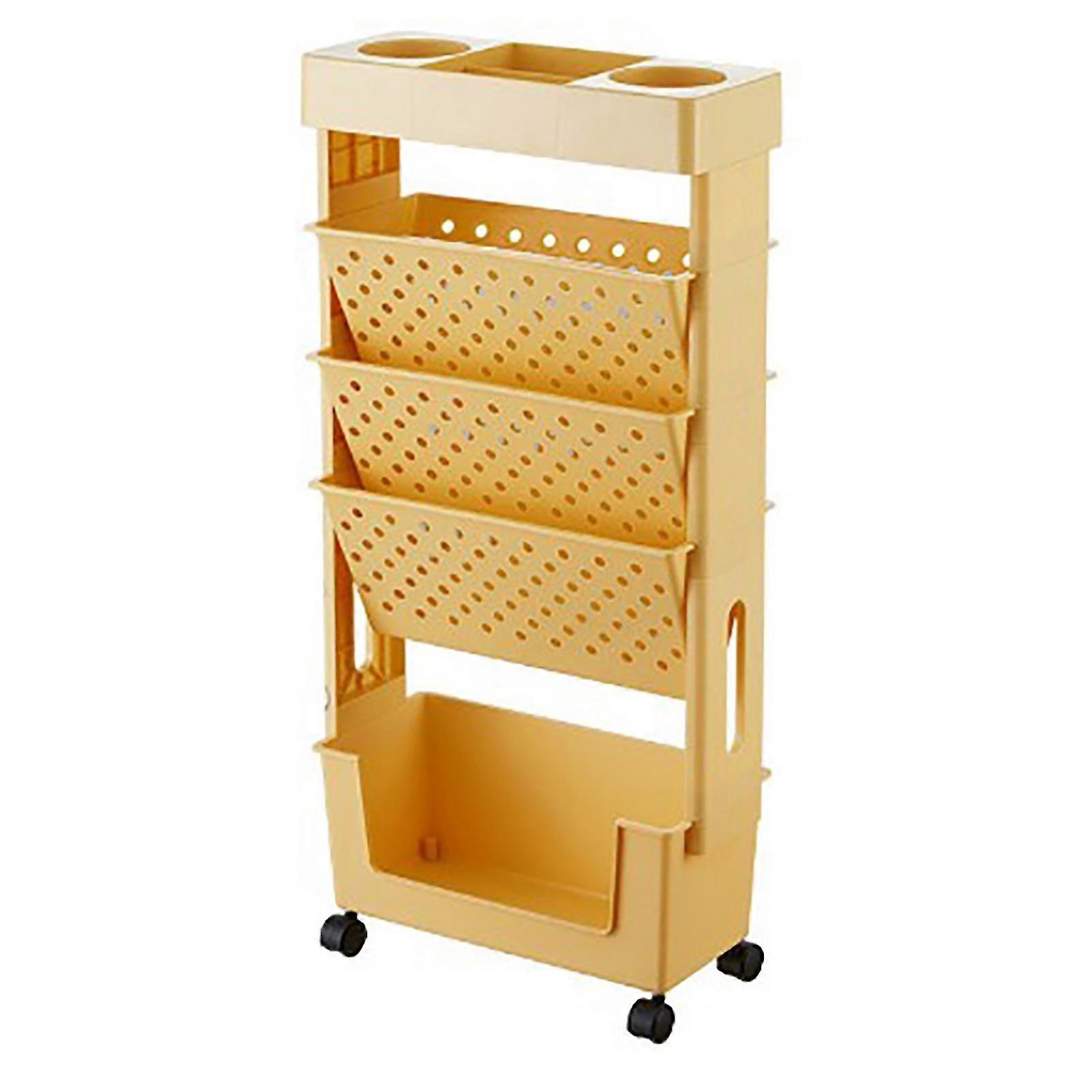 Bookshelf, Multilayer, Rotatable, Removable, Plastic, Rolling, Organization, Shelf, Wheel, Orange