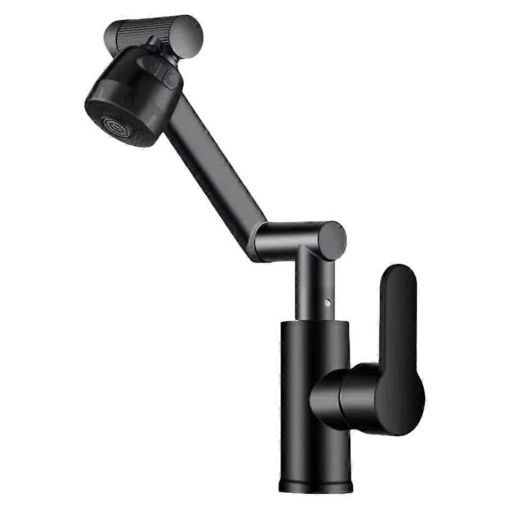 Bathroom Basin Faucet 1080Deg Rotatable, Single-Handle, Hot And Cold, Splash-Proof, Black, Alloy, G1/2, Without Hose