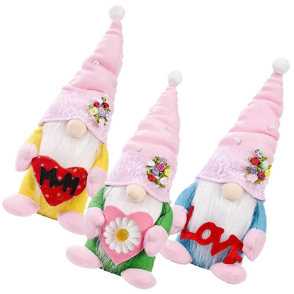 زخرفة جنوم عيد الأم 3 قطع أفخم جنوم دمية زخرفة للنساء 11x10x27 سم تصميم وردي دقيق