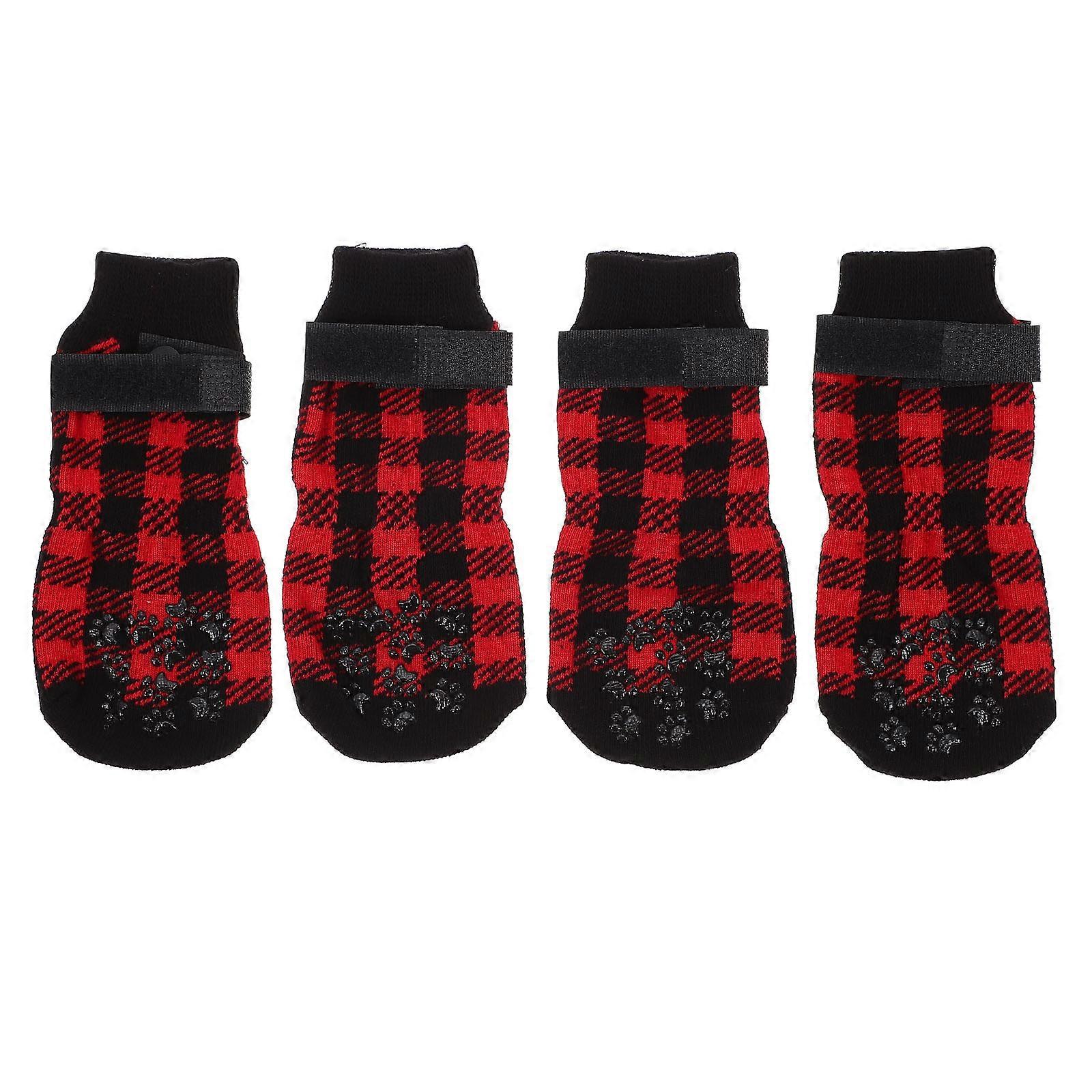 Christmas Themed Pet Anti-slip Socks For Dog Owners In Dark Red Color Offering Cold Protection In A 4Set