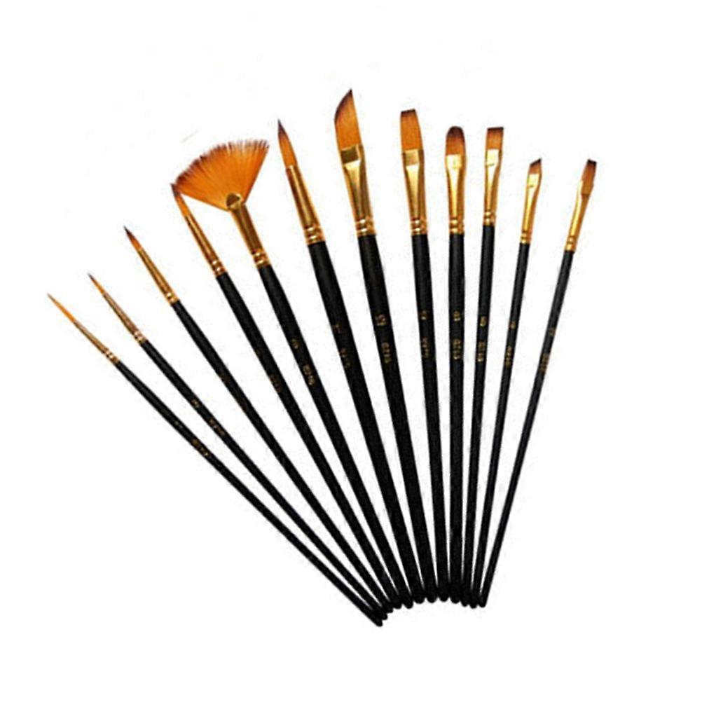 Fine Tip Paint Brushes Set 12Pcs Ideal For Beginners Students And Professionals With Black Color For Acrylic Painting