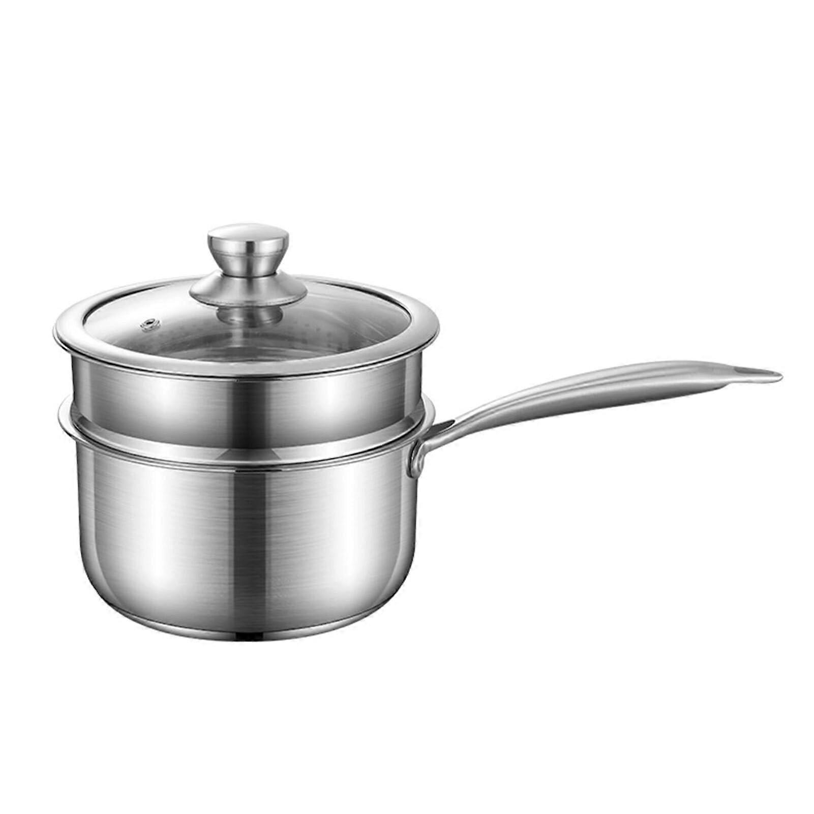 Stainless steelclad milk pot for longlasting performance and comfortable, safe handling. Corrosionresistant.