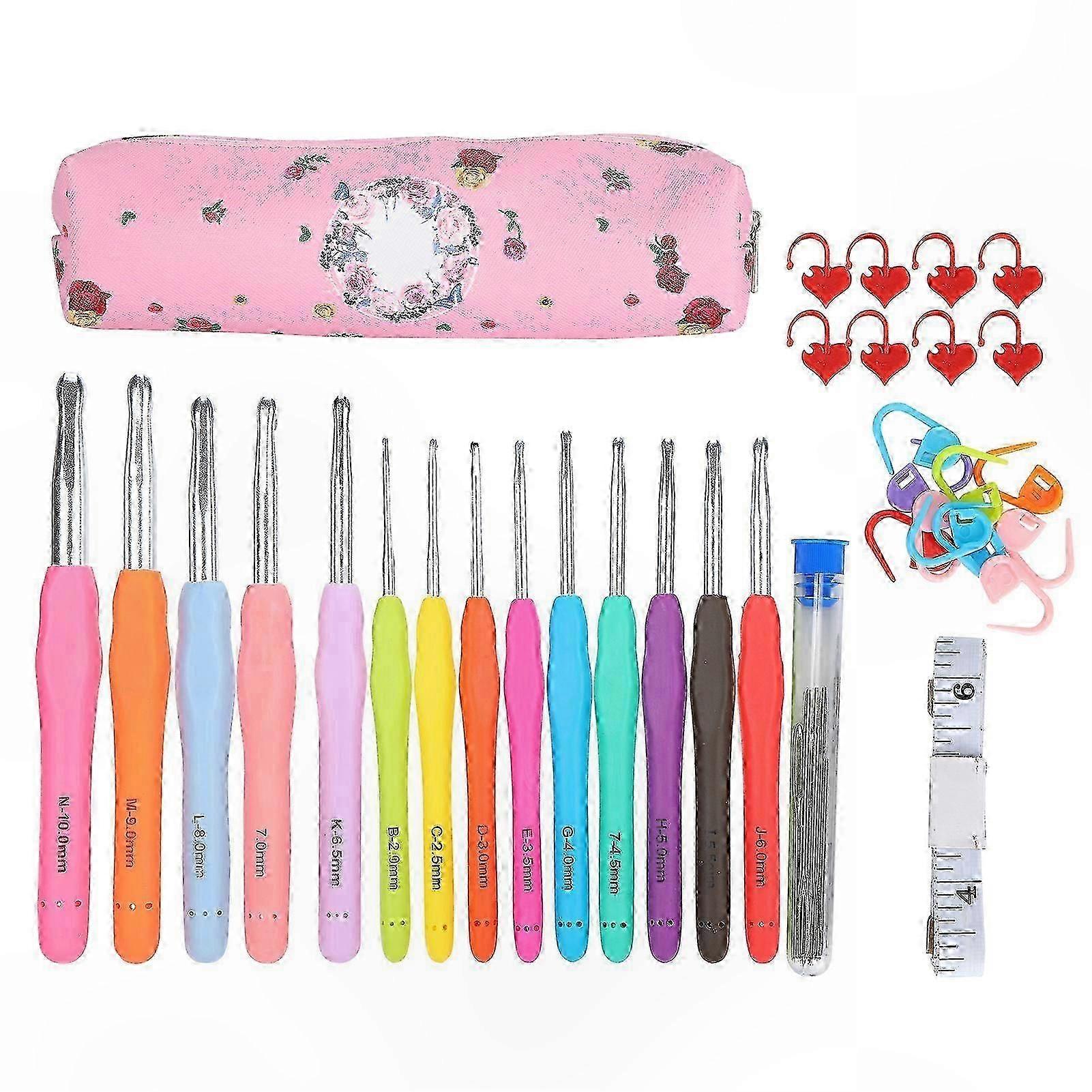 Soft Handle Crochet Hook Set with Pink Bag for DIY Knitting Projects and Household Crafts Tools Kit
