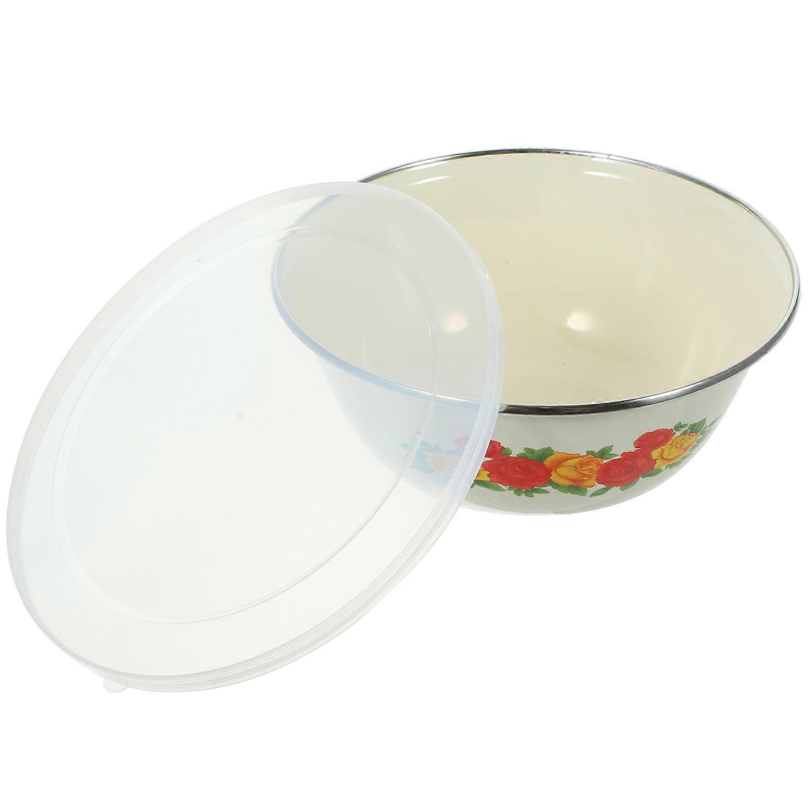Enamel Basin Bowl Tureen In Beige Color For Preservation Bowl Kitchen Use Rounded Shape 1Pack