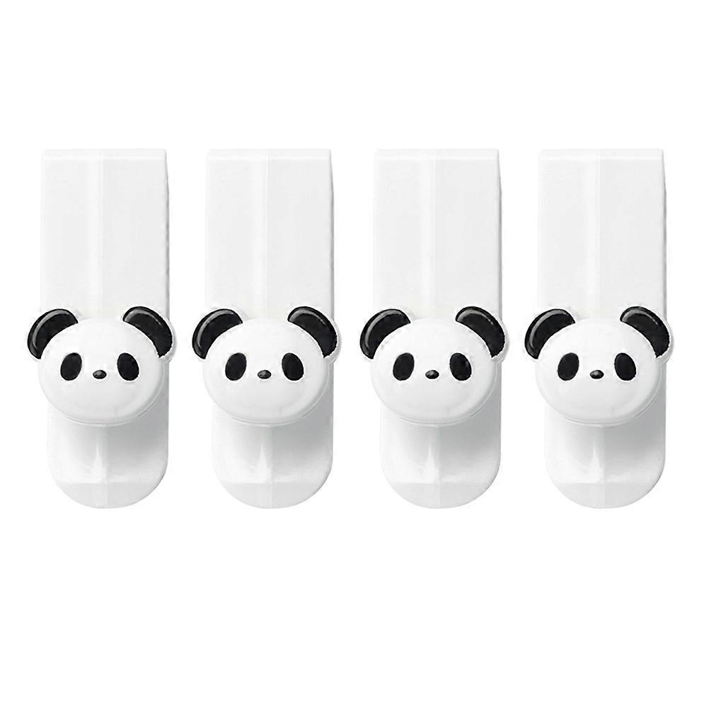 Panda Pattern Wall Mount Coat Hanger White PP Material 4 Pieces 0.5 inch