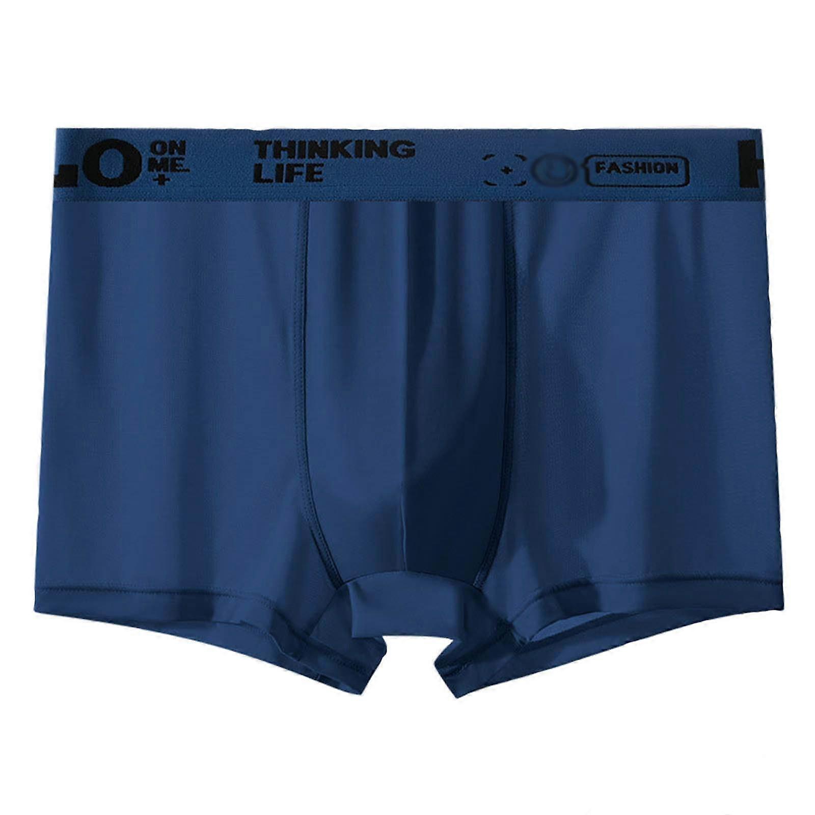 Herren Eisseide Nahtlose Atmungsaktive Retro Shorts Unterwäsche Dunkelblau 4XL für Herren aus dünnem Material