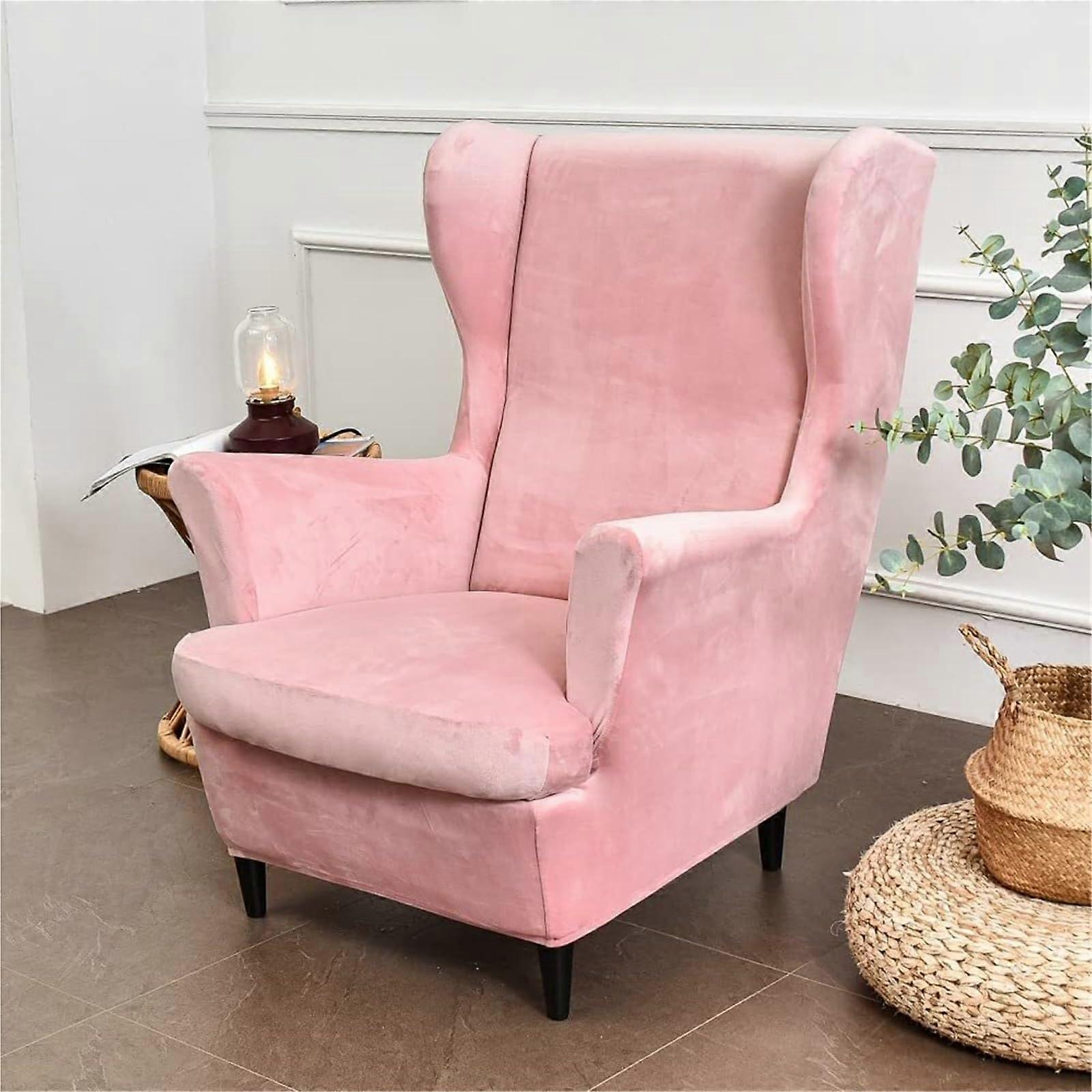 Samt Ohrensessel Schonbezüge 2er Pack Rosa Stretch Plüsch Einfarbige Möbelschoner