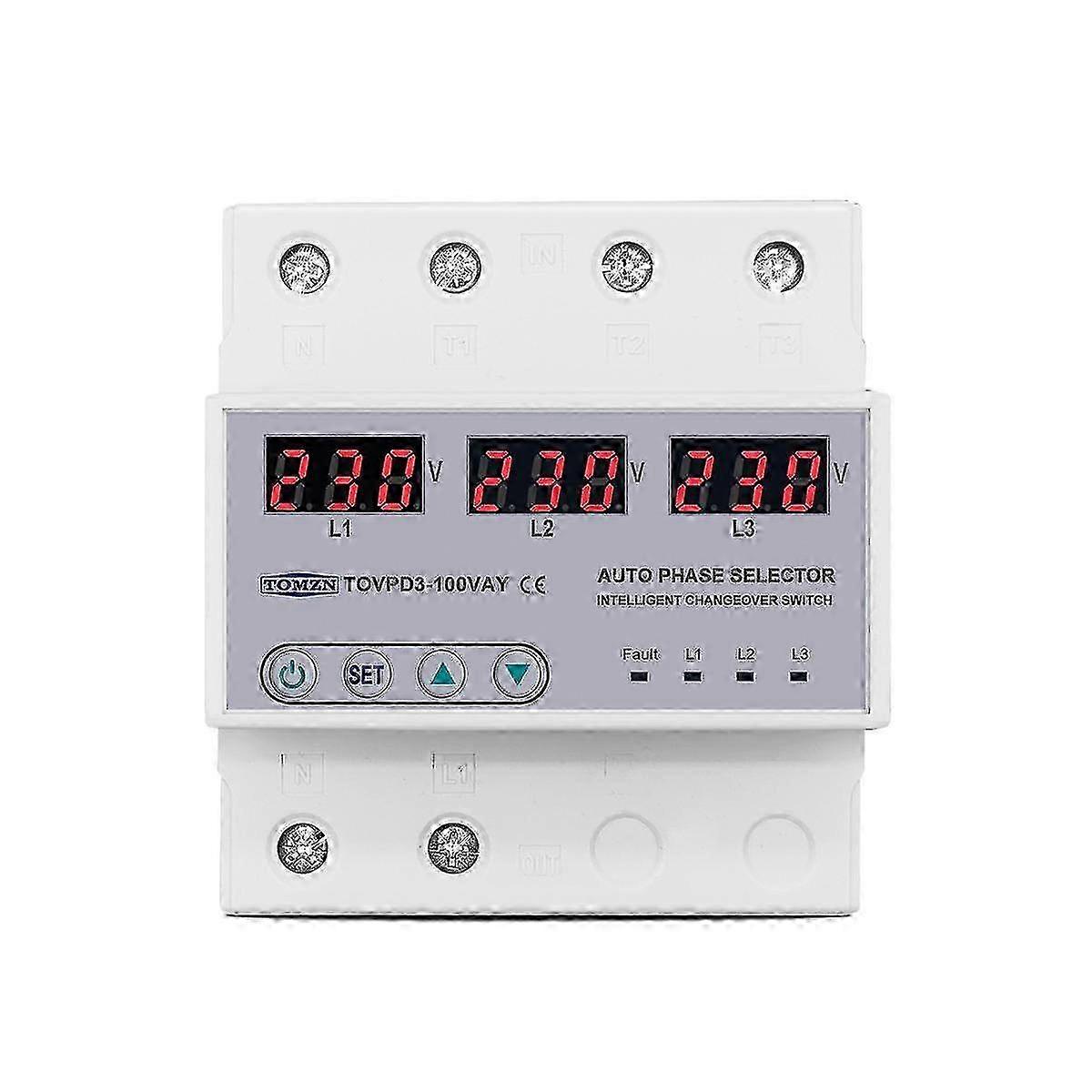 100A 3 Phase 3P+N Rail Voltmeter with Adjustable Over & Under Voltage Protection