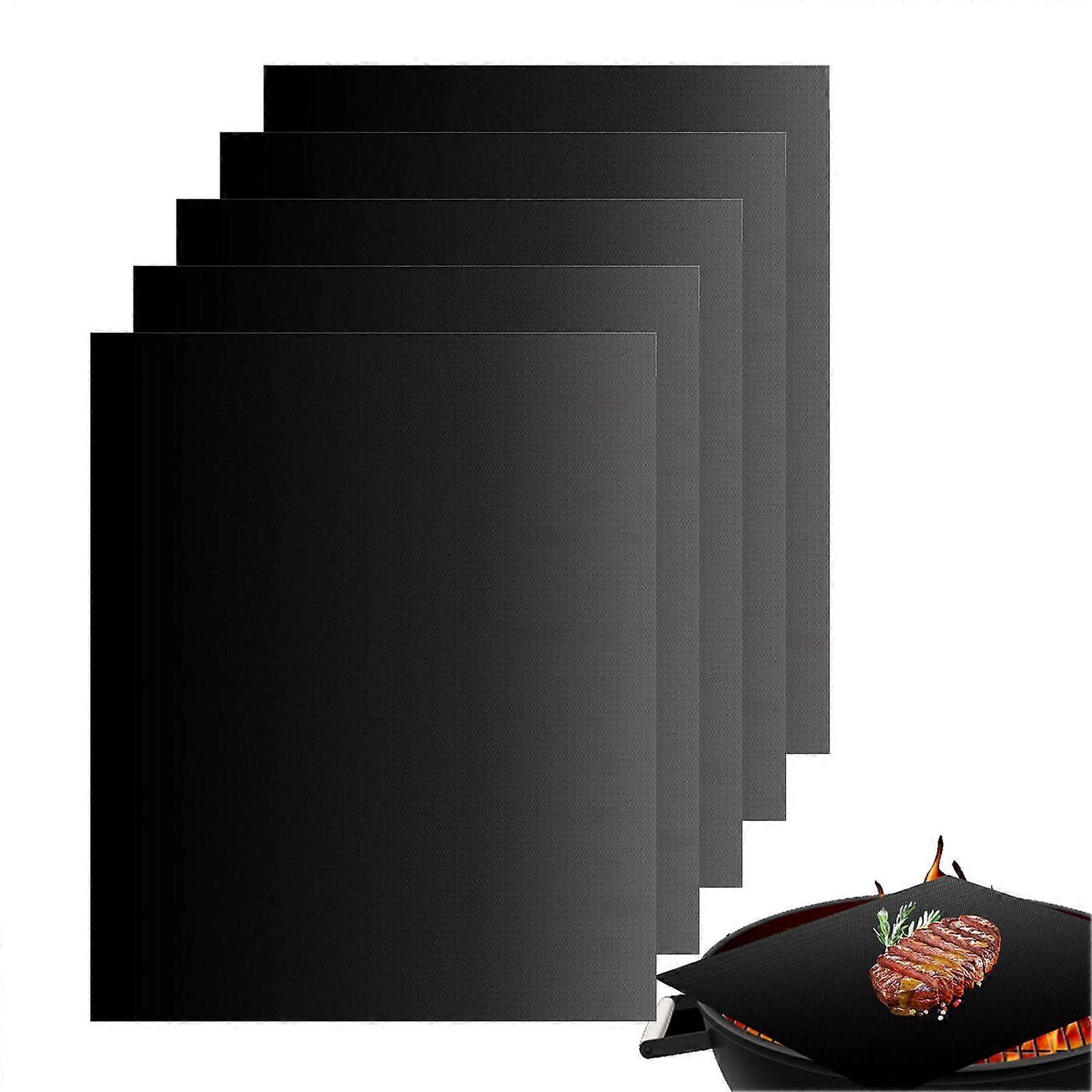 Grilling Mat Set, 5-Pack Nonstick HeatResistant Griddle Mats, Reusable Cuttable Oven Protector Sheets For Barbecue Black